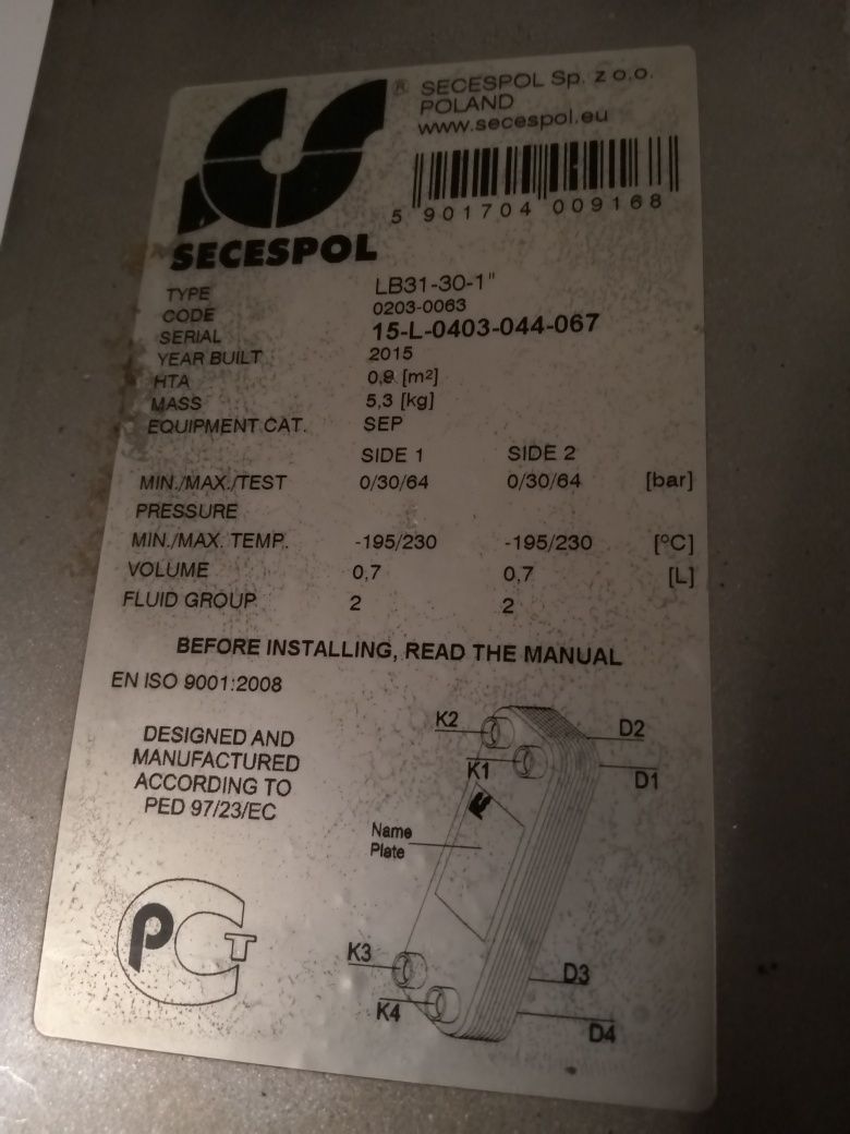 Wymiennik ciepła (Secespol LB31-30-1")