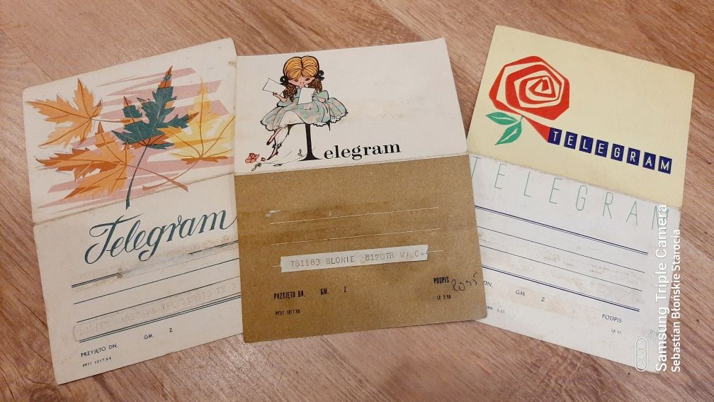 Stary telegram pocztowy kartka pocztowa 3 sztuki lata 60 prl vintage