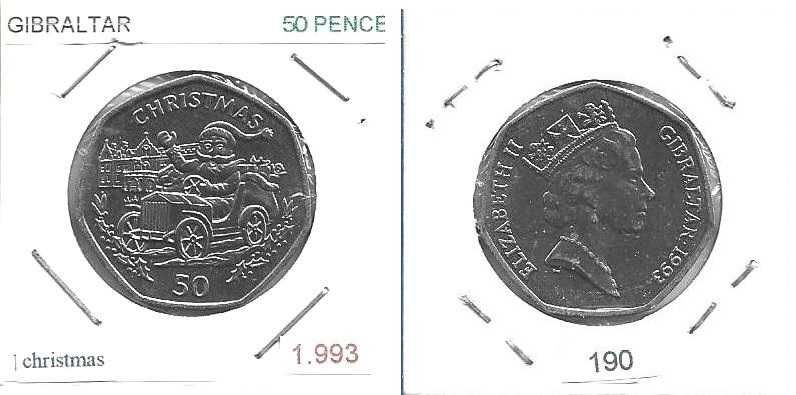 Gibraltar - - - 50 Pence - 1993 - - - Christmas - - - Moeda