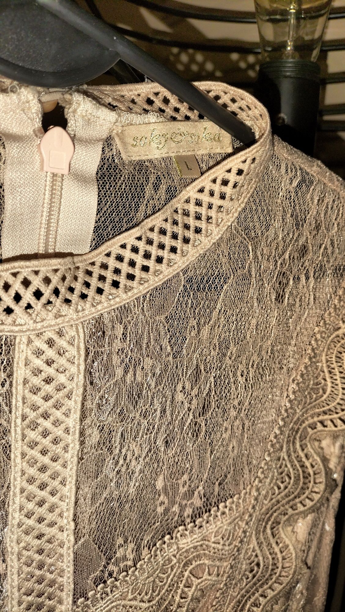 Sukienka koktajlowa tiulowa beż L koronkowa butik CH Chi London