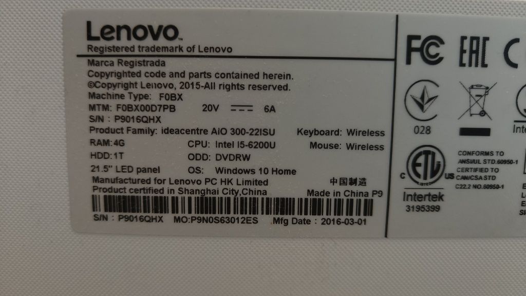 Komputer All In One Lenovo 21.5LED Dysk SSD Super Design