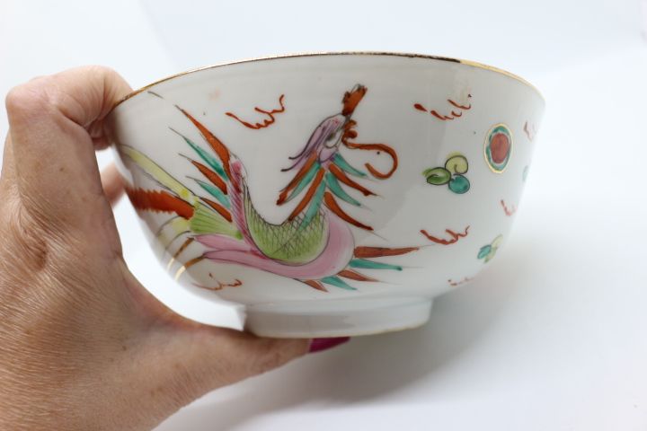 Taça em Porcelana Chinesa 16 cm Fina com Dragão e Fénix XIX