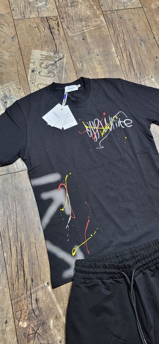 Off white czarny komplet męski młodzieżowy koszulka spodenki S