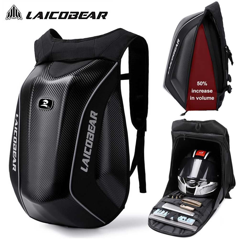 Plecak laptop motocyklowy LAICOBEAR pojemny CARBON wodoodporny na kask