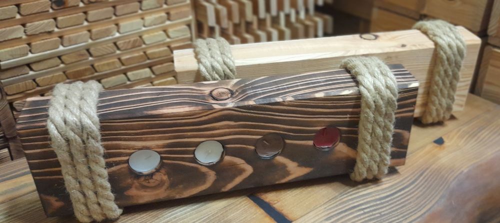 Świecznik, świeca drewniana z liną