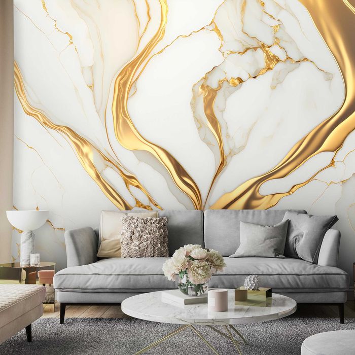 Fototapeta Złoty Kremowy Beżowy Marmur Kamień 3D Twój Rozmiar + KLEJ