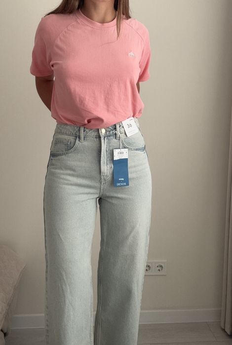 Голубые джинсы 36 размер с высокой талией