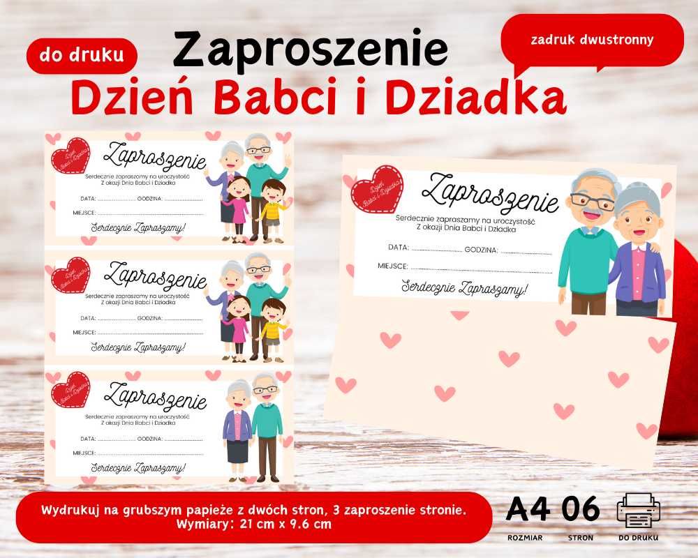 Zaproszenie na Dzień Babci i Dziadka A4 PDF do druku