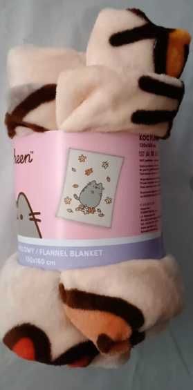 Koc dziecięcy 130x160 Pusheen - liście jesienne - morelowy