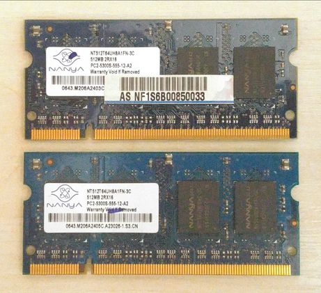 Память для ноутбука 1Гб (512x2) DDR2 Nanya NT512T64UH8B0FN-3C