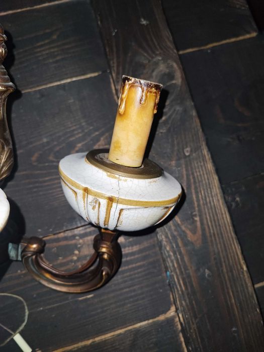 Stare kinkiety z mosiądzu ceramika Targetti