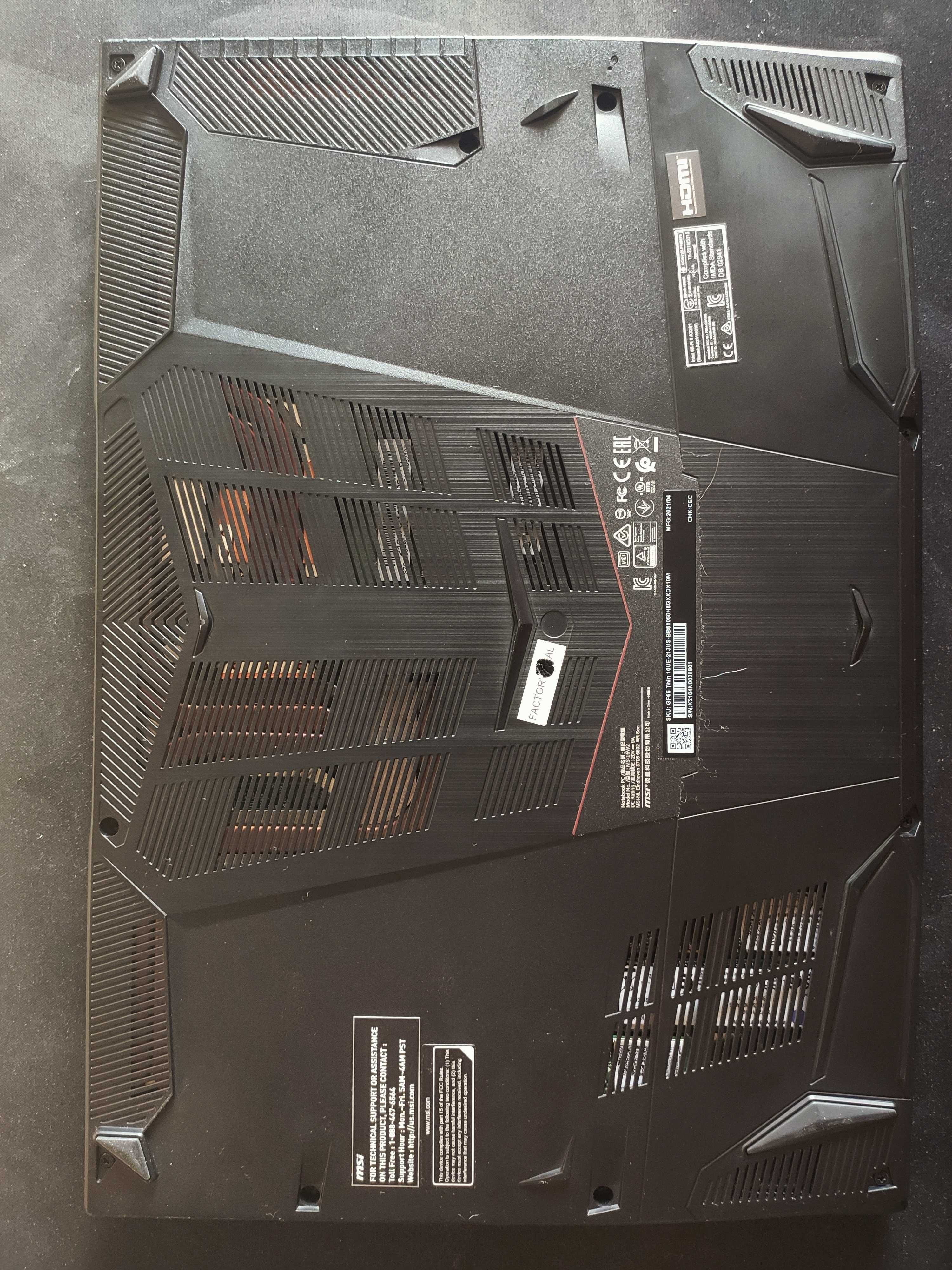 MSI GF65 Thin 10UE. 32Gb ОЗУ RTX3060 6Gb, i5-10500H, 1Tb SSD M2