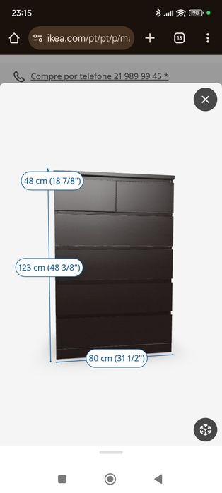 Cómoda IKEA MALM c/6 gavetas, pret-cast, 80x123 cm