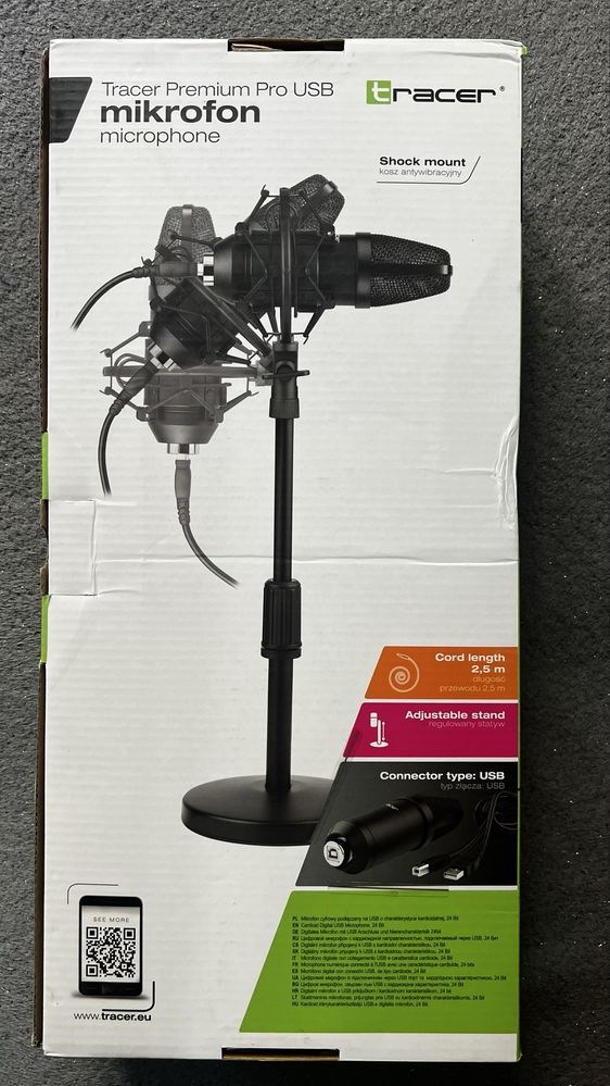 Mikrofon Tracer Premium Pro USB Przewodowy Pojemnościowy Czarny