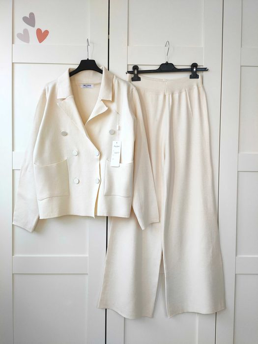 Elegancki zestaw sweterkowy sweter dzianina garnitur wide leg M L