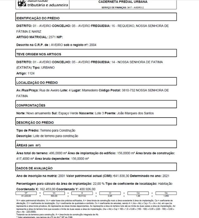 Terreno urbano para construção Mamoeiro/Aveiro