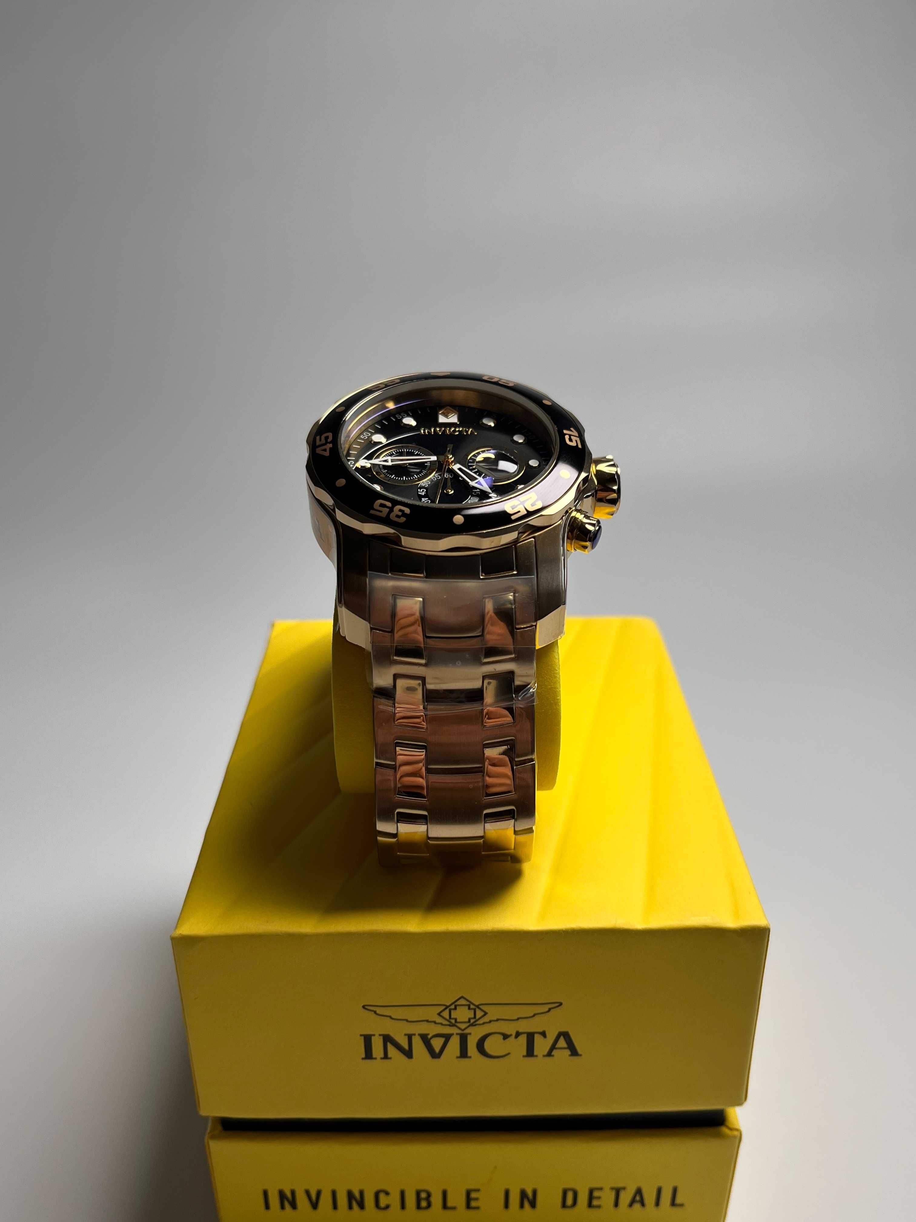 золотистий годинник Invicta 0072 Chronograph, часы инвикта Ø48мм