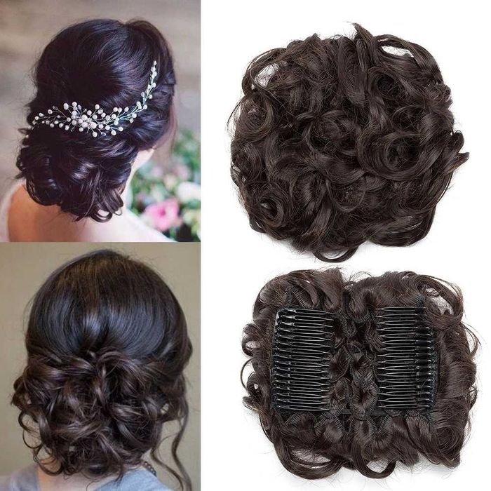 Peruka,Doczepiany kok z klipsem, Dopinka Kok, kolor Czarny , 90g