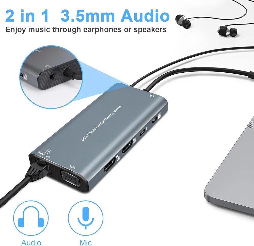 Olycism Stacja dokująca USB C z podwójnym HDMI 12 w 1 Multi-function