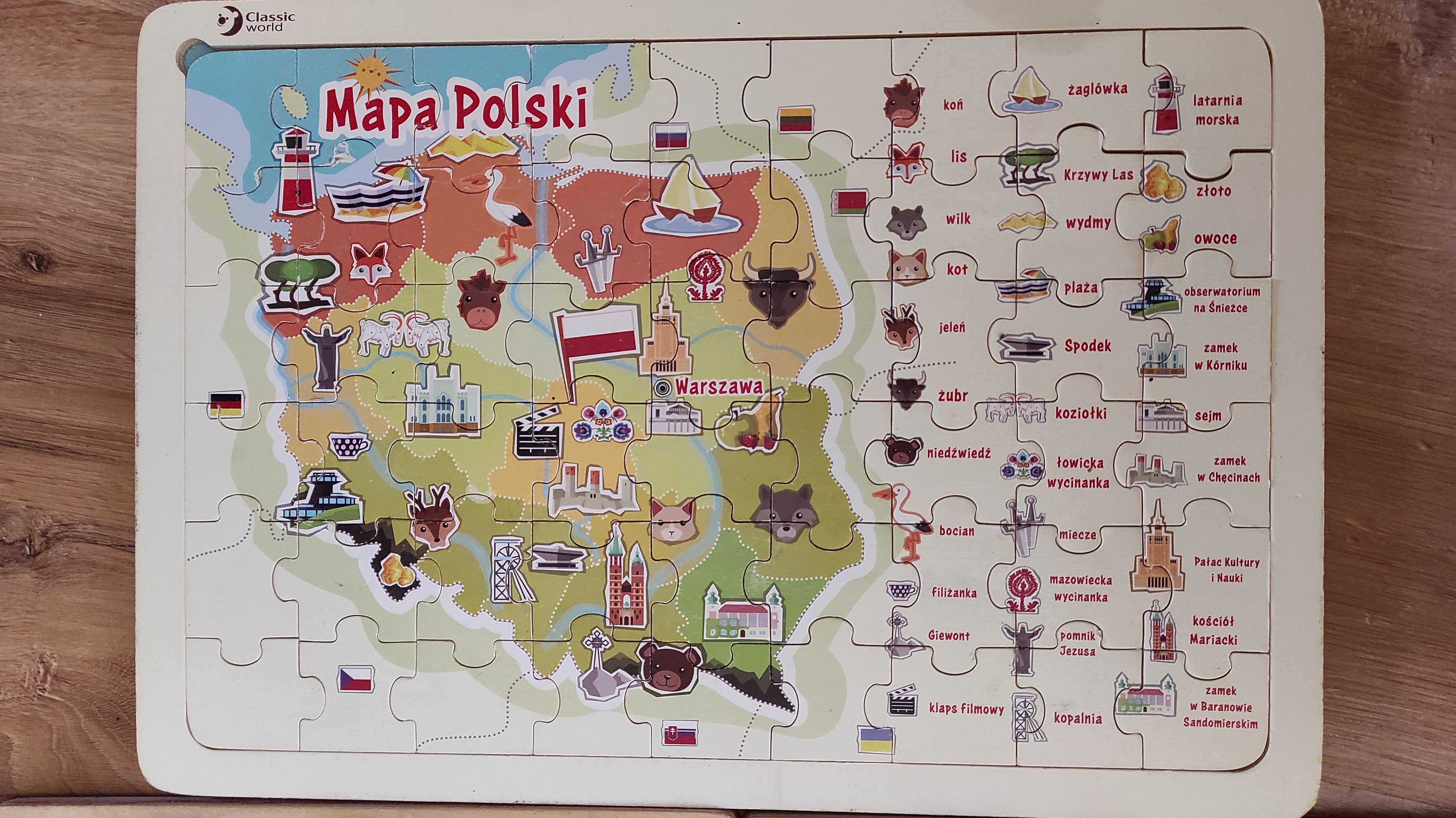 Zestaw drewnianych zabawek Literki Cyferki Mapa Polski