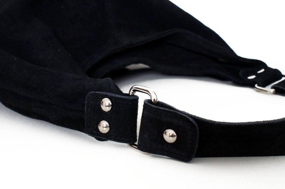 VERA PELLE torebka skórzana zamszowa worek na ramię V058 jeansowa