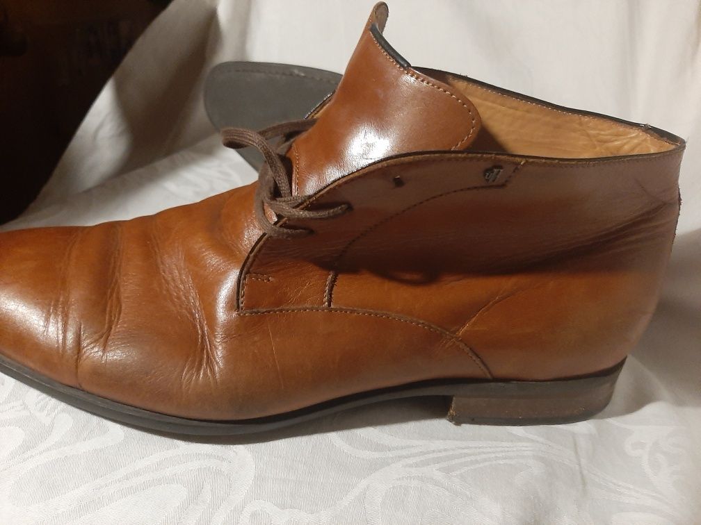 męskie buty brązowe, trzewiki, jasny brąz, skórzane, klasyczne