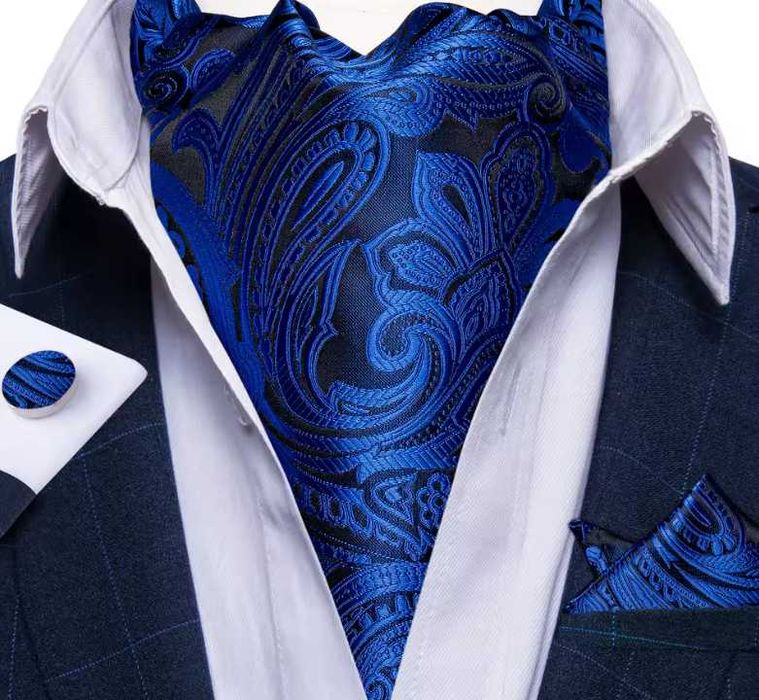 Zestaw męski fular, poszetka i spinki do mankietów 100% jedwab