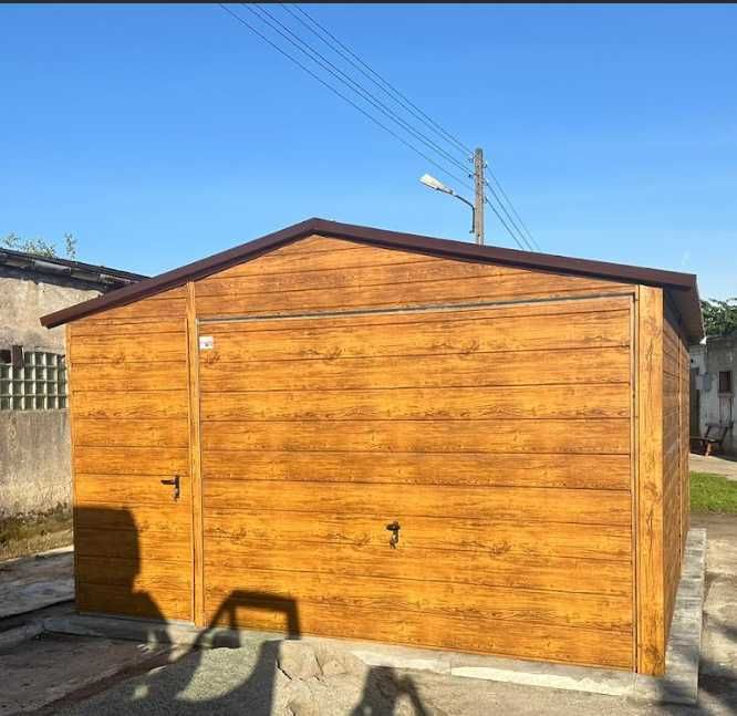 Garaż blaszany 4x6, drewnopodobny garaż, solidna konstrukcja, wiaty