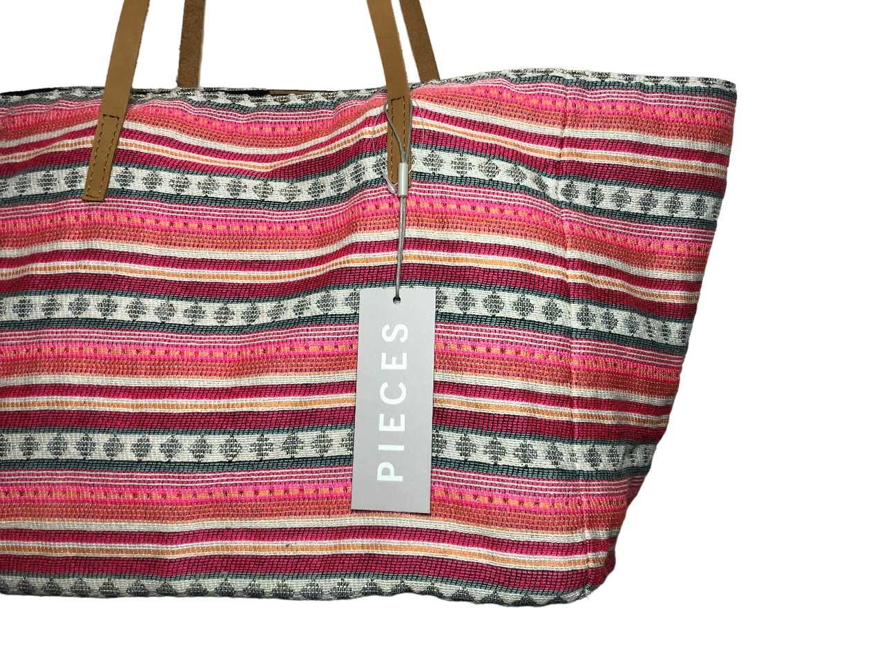 2154 Duża Elegancka Tkana Torba Plażowa Na Ramię PIECES Canvas Indie