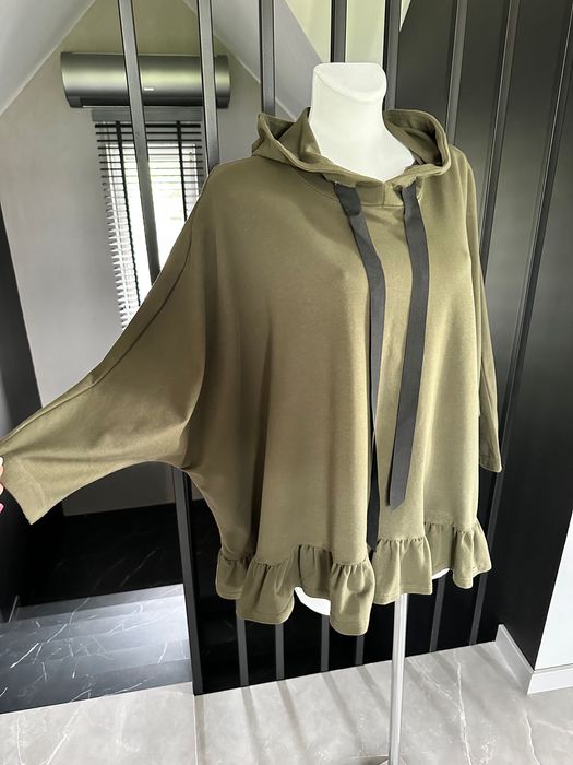 Oversize tunika bluza z kapturem Khaki Selfieroom