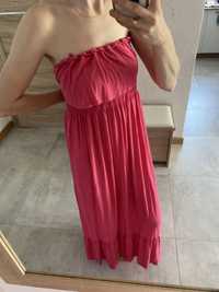 Długa różowa sukienka bez ramion 44