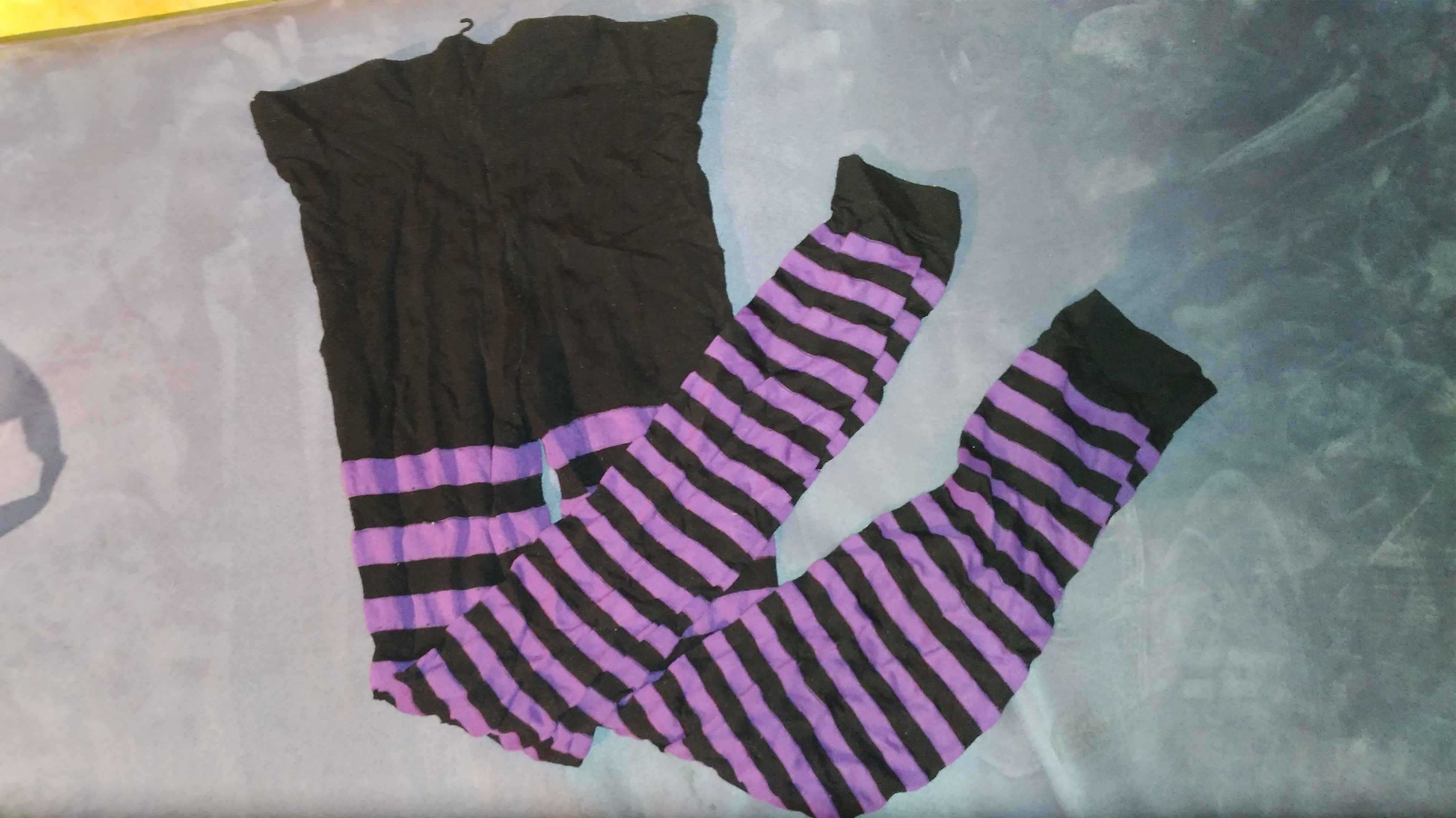 Fioletowo czarne legginso rajstopy w paski halloween dziecięce