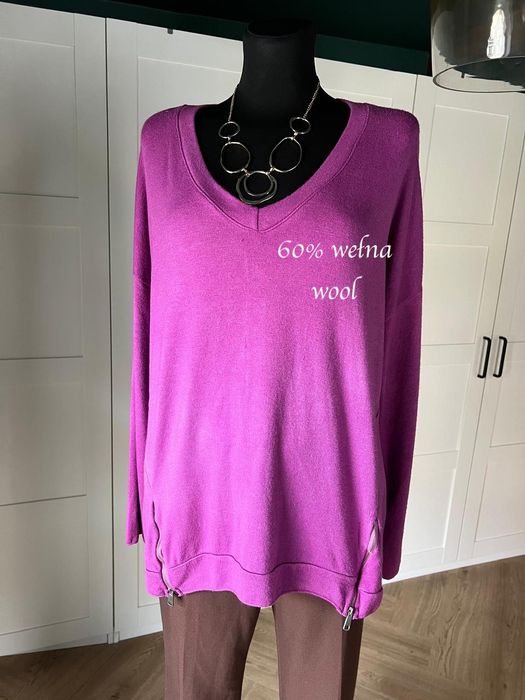 Różowy fioletowy mięciutki sweter z wełny angory i wiskozy rozmiar 44