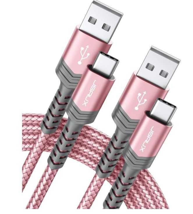 Kabel USB C w oplocie JSAUX 2m 2 sztuki kolor różowy