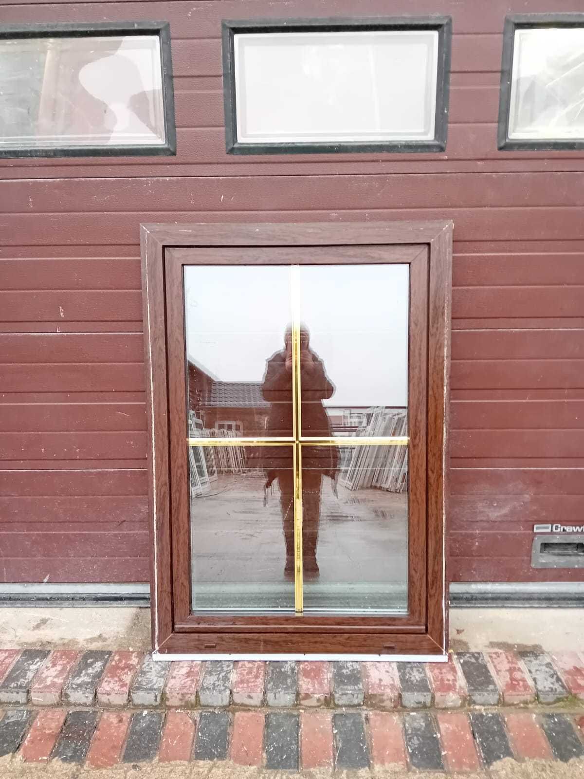 Okno jednoskrzydłowe orzech złote szprosy 99x142 pcv DOWÓZ CAŁY KRAJ