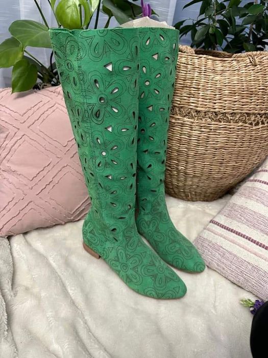 Eleganckie kozaki ażurowe naturalna skóra kolory