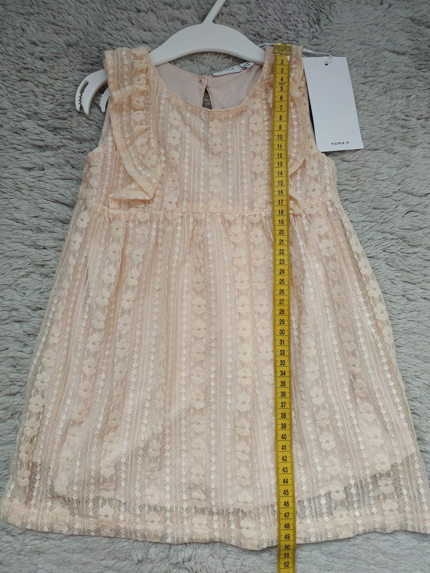 Sukienka koronkowa/haftowana/morelowy/beż/falbanki/kwiaty/name it/r.92