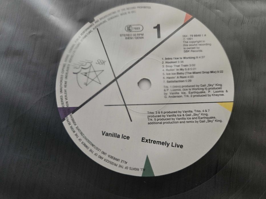 VANILLA ICE Extremely Live LP 1991 SBK Tour date sticker on cover. EX+
