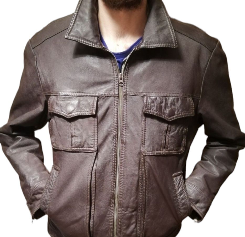 Куртка кожаная Next, L-XL, шкіряна курточка коричневая