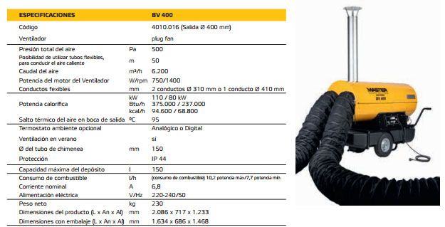 Aquecedor diesel de combustão indireta Master com chaminé de 80/110 KW