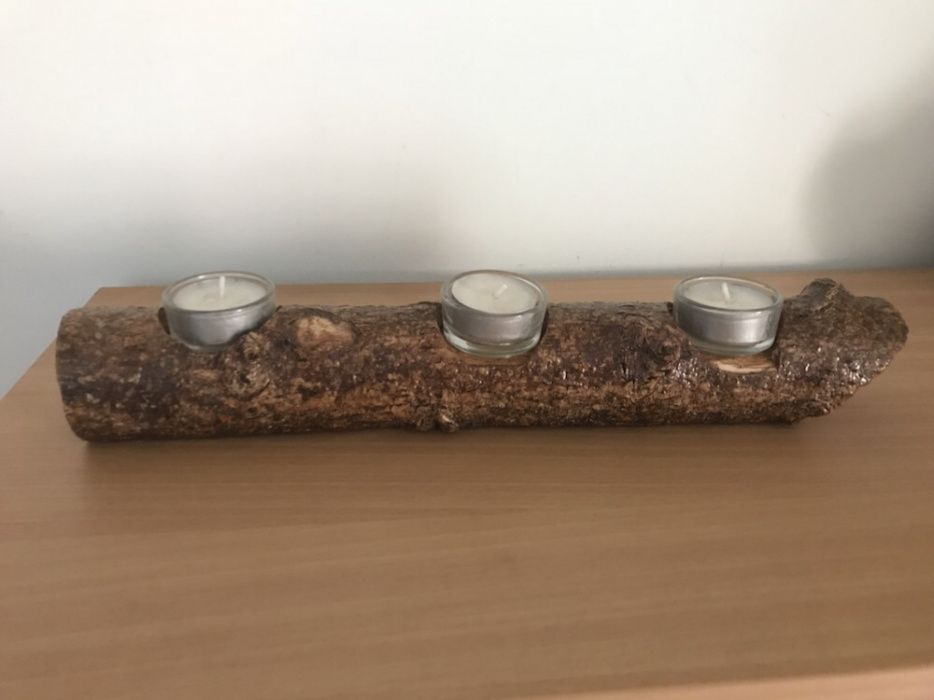 Suporte para 3 velas madeira oliveira