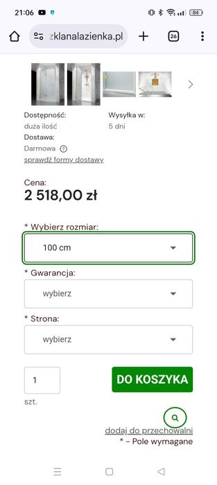 Ekskluzywne drzwi prysznicowe wnękowe uchylne mrożone mleczne hartowan
