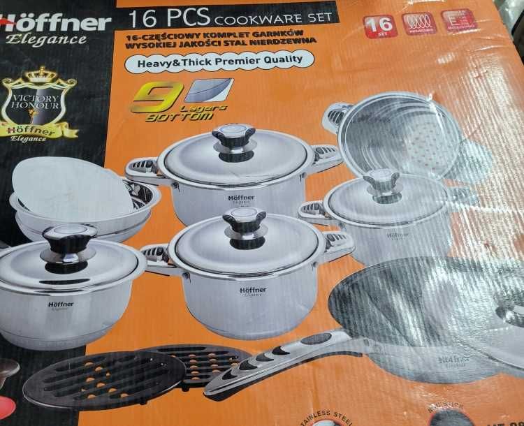 Komplet garnków Hoffner 16el termometry + ściereczki i obierak garnki