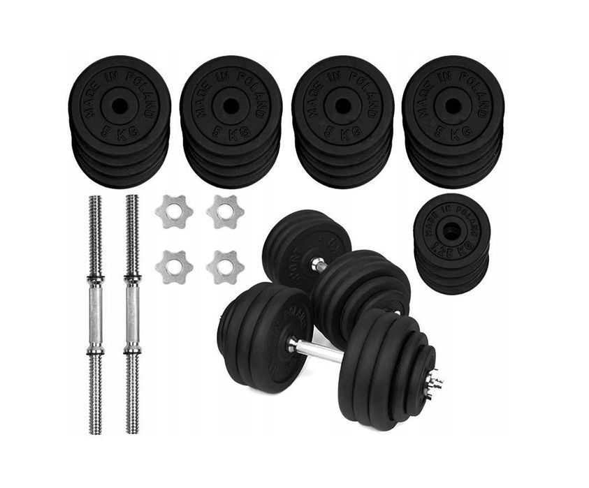 Hantle żeliwne 2x45kg zestaw 90kg metalowe gryfy zaciski KR
