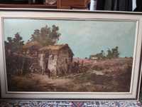Duży obraz olejny - Wieś z XVIII wieku