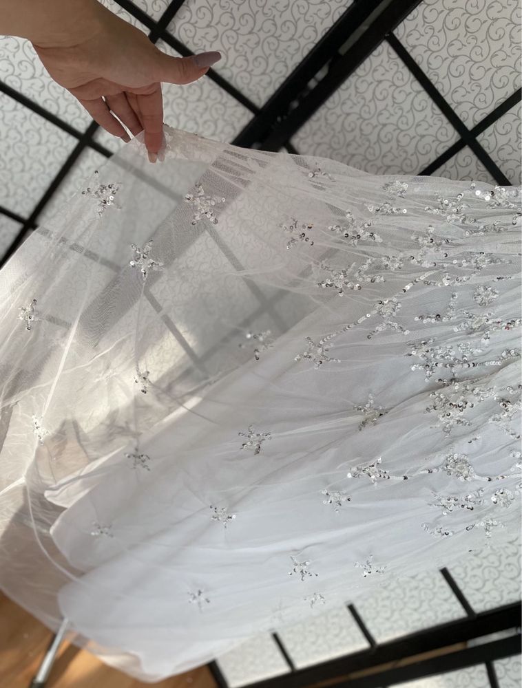 Maya deluxe cekinowa sukienka maxi tiulowa 34 xs 36 s petite