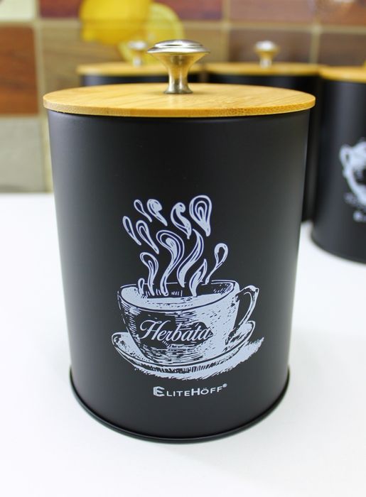 Zestaw pojemników 4 szt. SÓL, KAWA, CUKIER, HERBATA