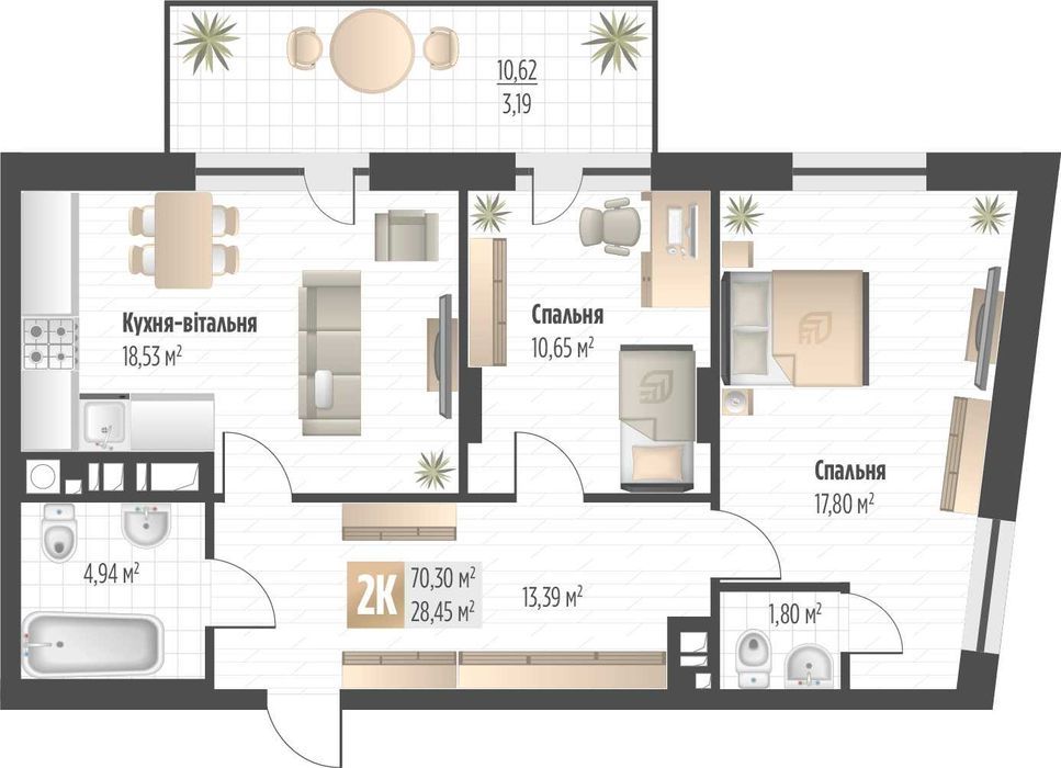 Продаж 2 кім. квартири ЖК SOUL PARK вул П. Орлика 70.3 кв.м 3 поверх