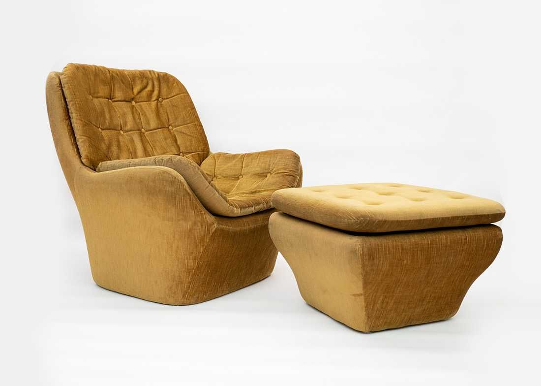 SOFA + 2 fotele + podnóżek SPACE AGE design lata 60
