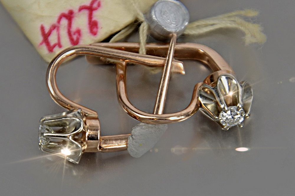 Rosyjskie kolczyki z 14k 585 różowego złota z brylantami ved153r